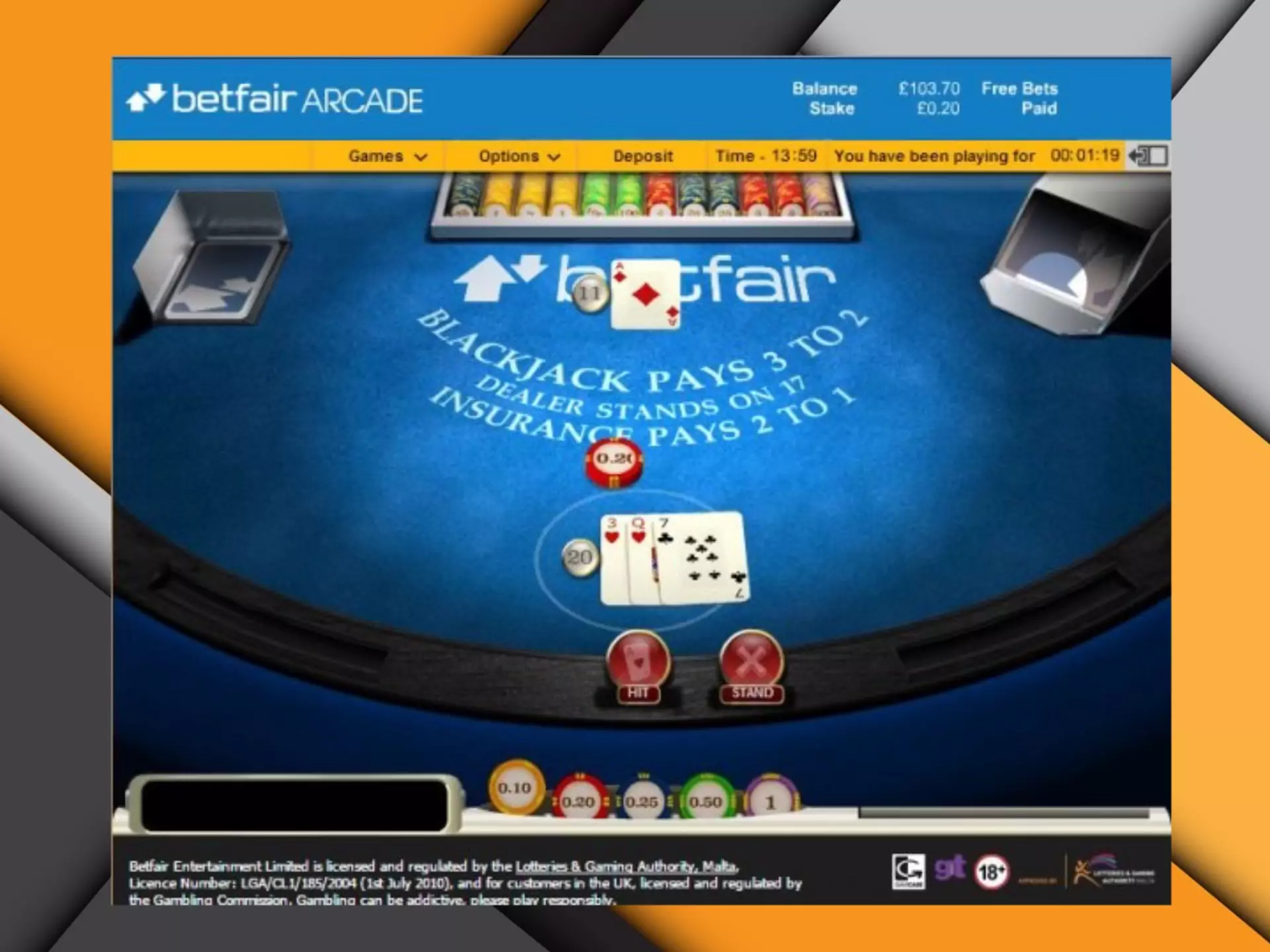 Sign up for Betfair Casino and play blackjack.