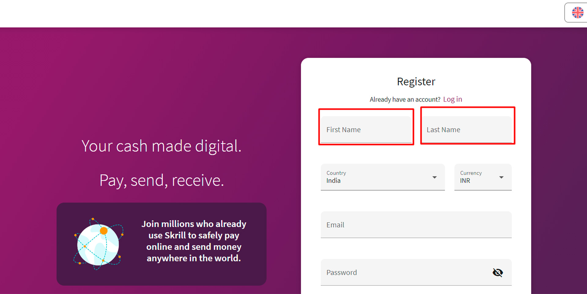 Fill in the fields with your true personal information.