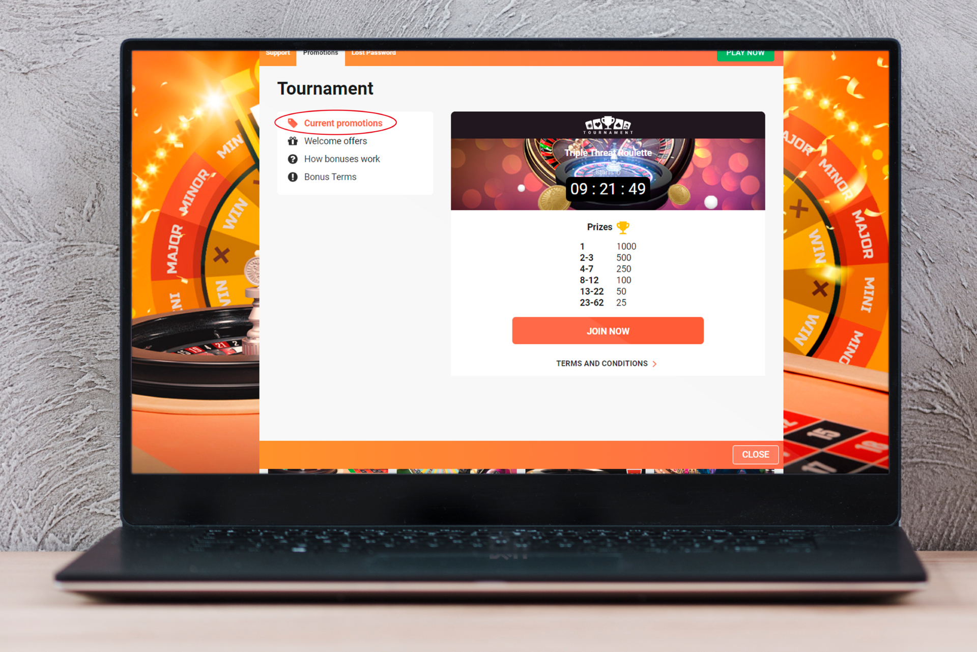 Check Promotions to know about future tournaments.