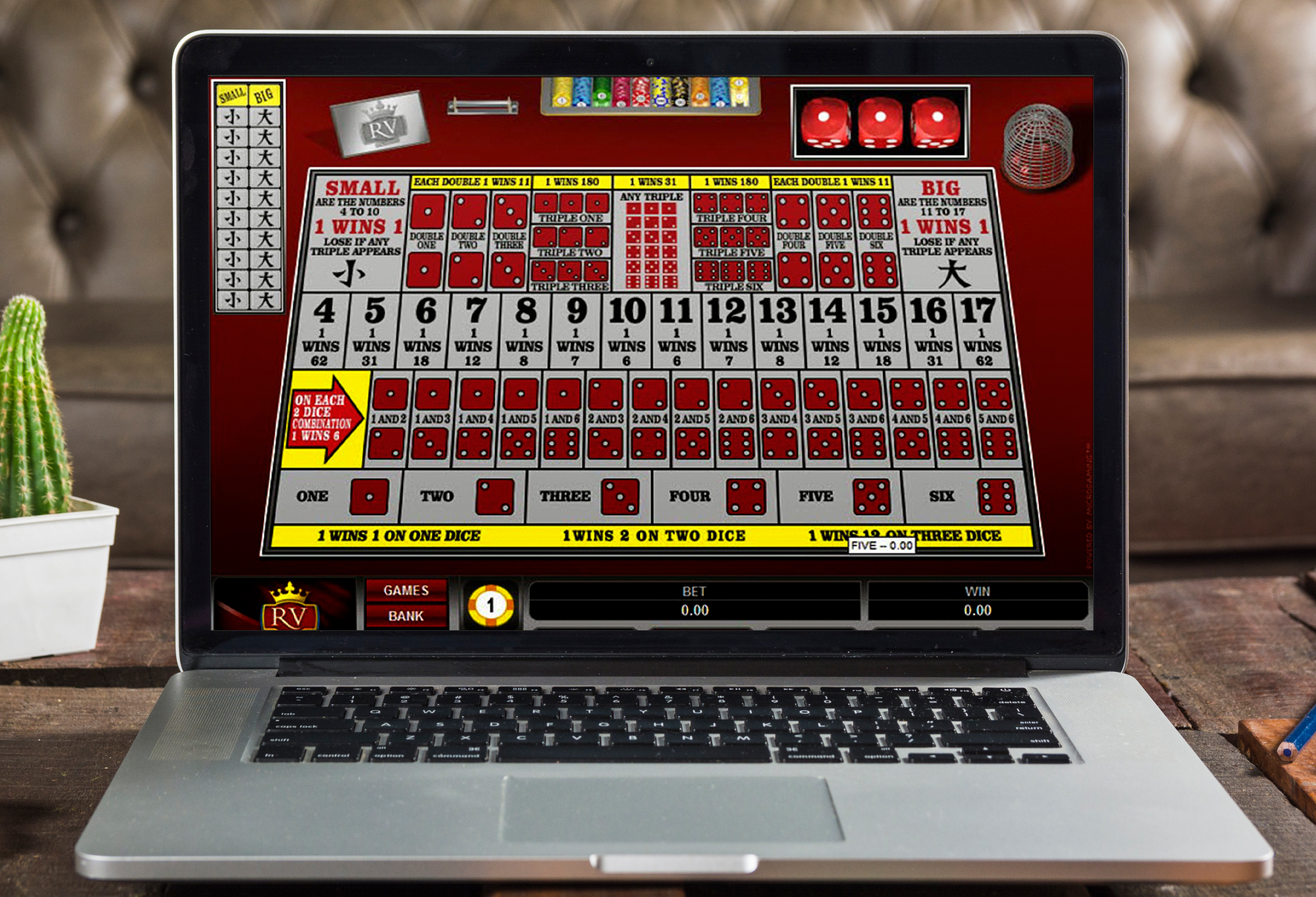 The Sic Bo table is similar to the usual roulette table.