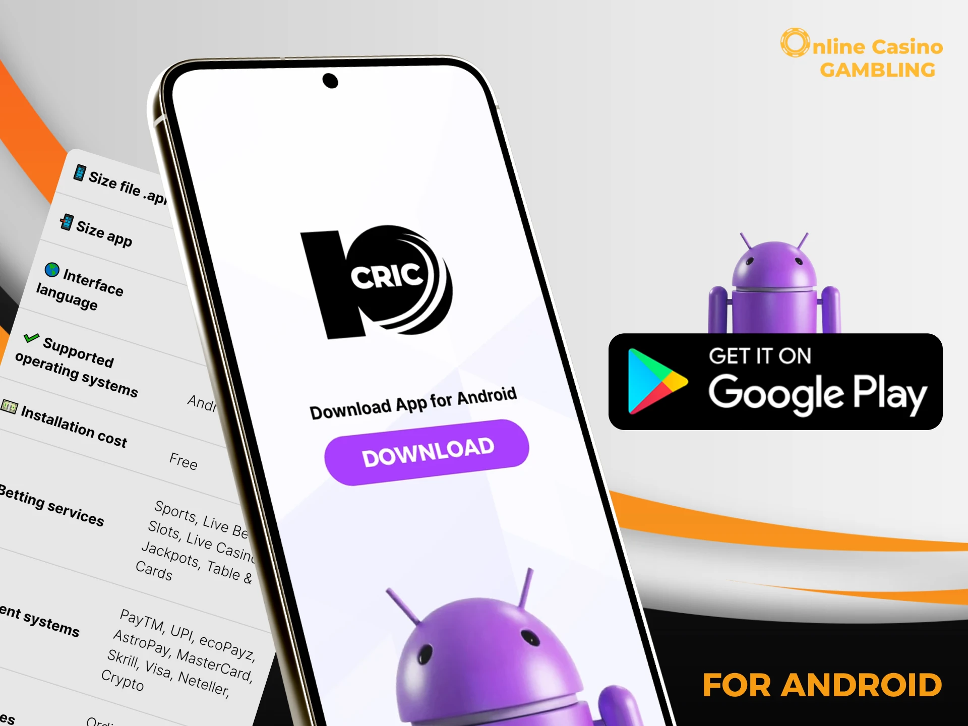 Instructions for downloading the 10Cric app on your Android device.