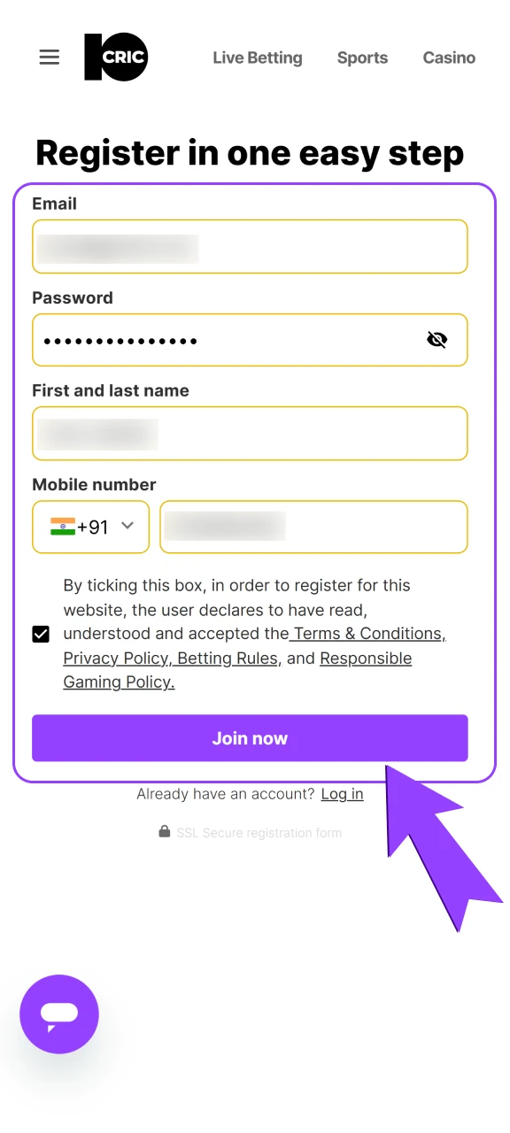 Finish the registration and start betting.