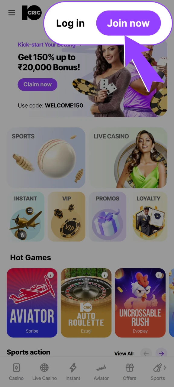 Find the sign-up button in the right corner of the screen.