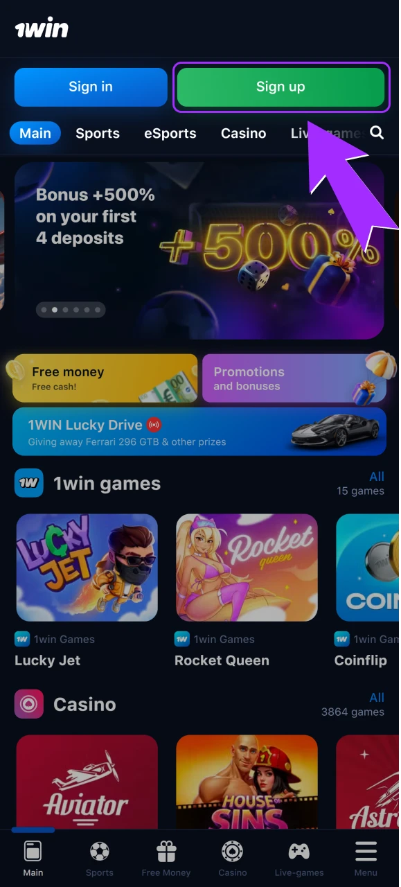 Find the Sign-Up button at the top of the screen.