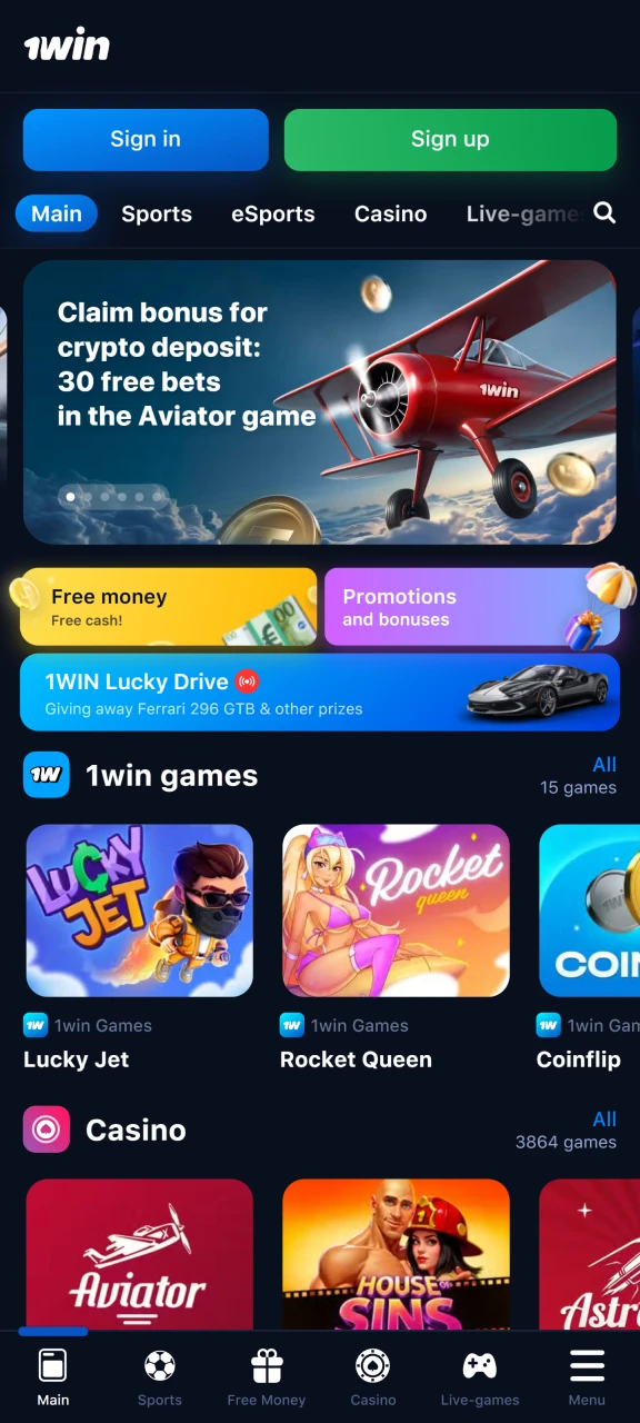 Go to official 1win website.