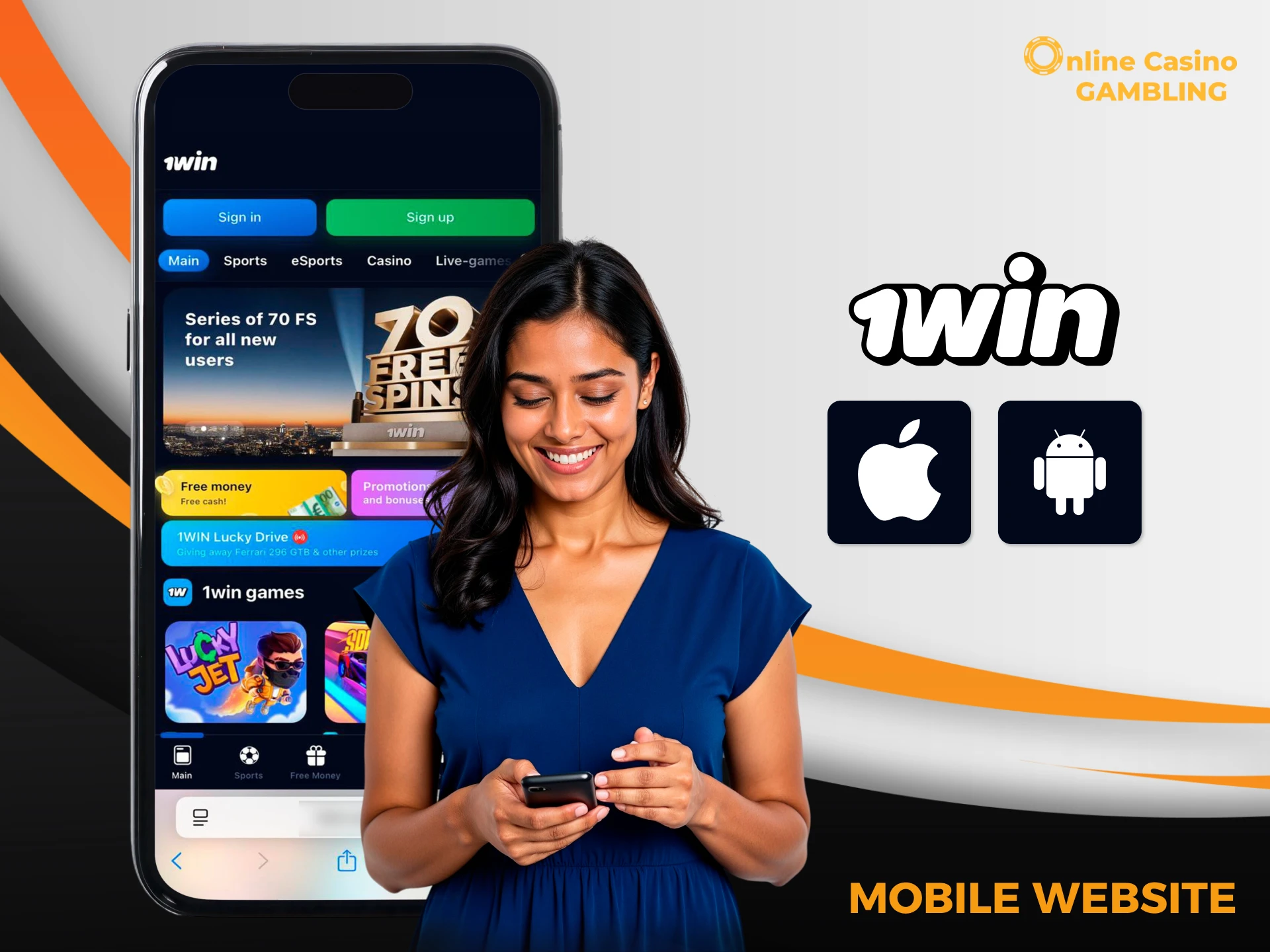 The 1Win site works on any smartphone or tablet browser.