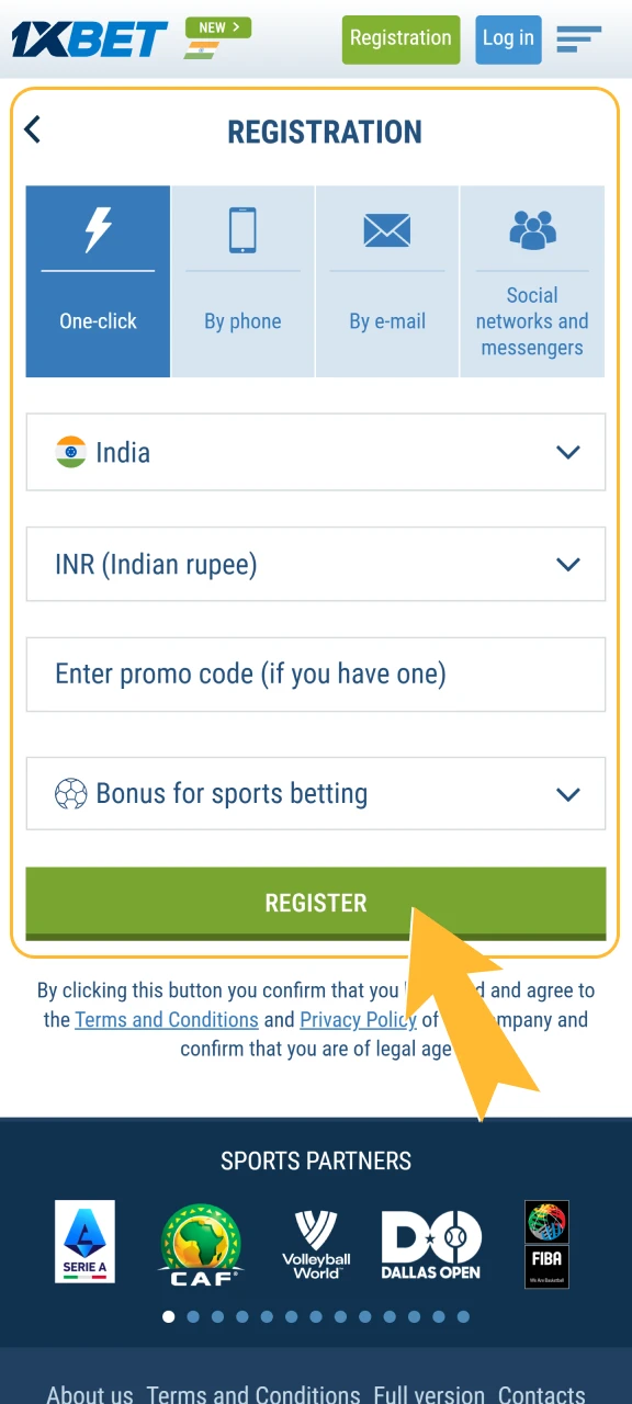 Finish the registration and start betting.