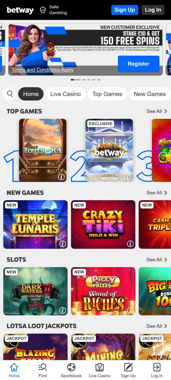 Go to official Betway website.