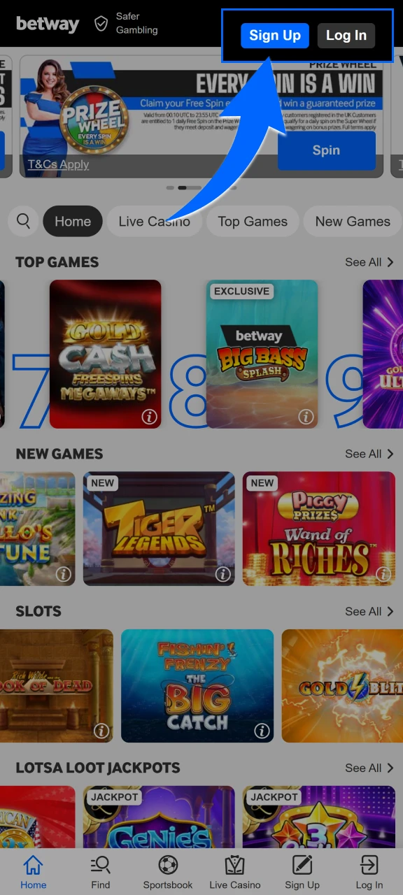 Find the Sign-Up button at the top of the screen.