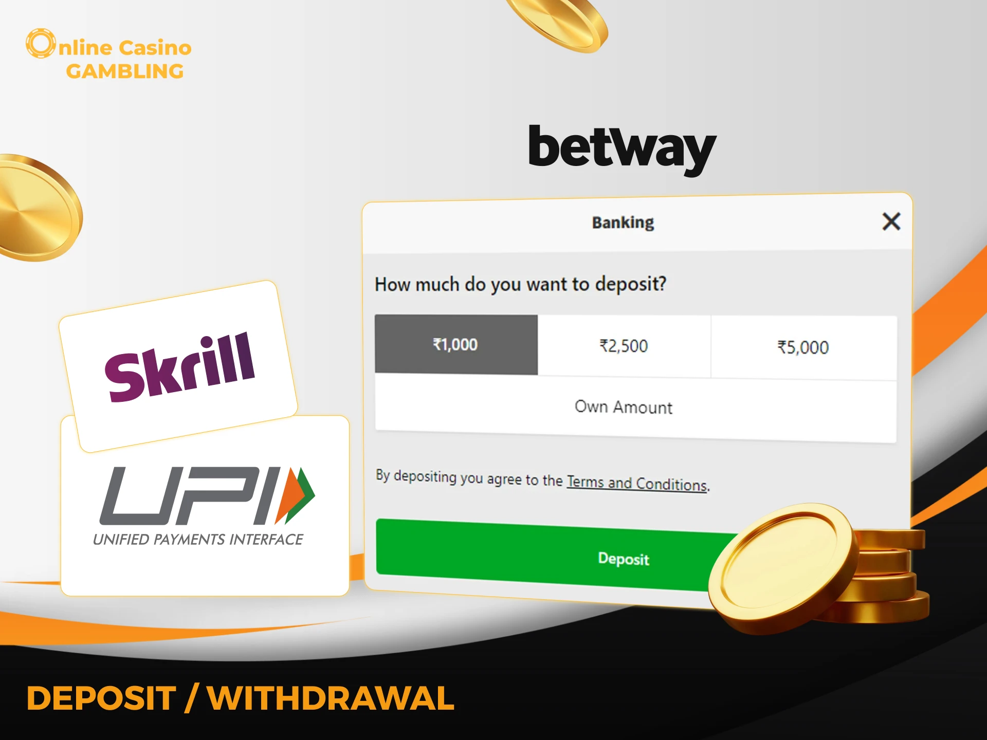 You can manage your funds using any convenient method on Betway.