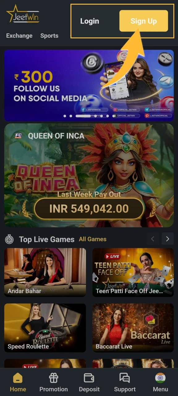 Find the Sign-Up button at the top of the screen.