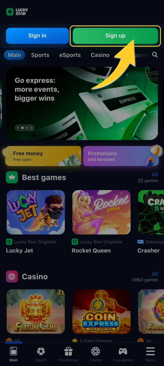 Find the Sign-Up button at the top of the screen.