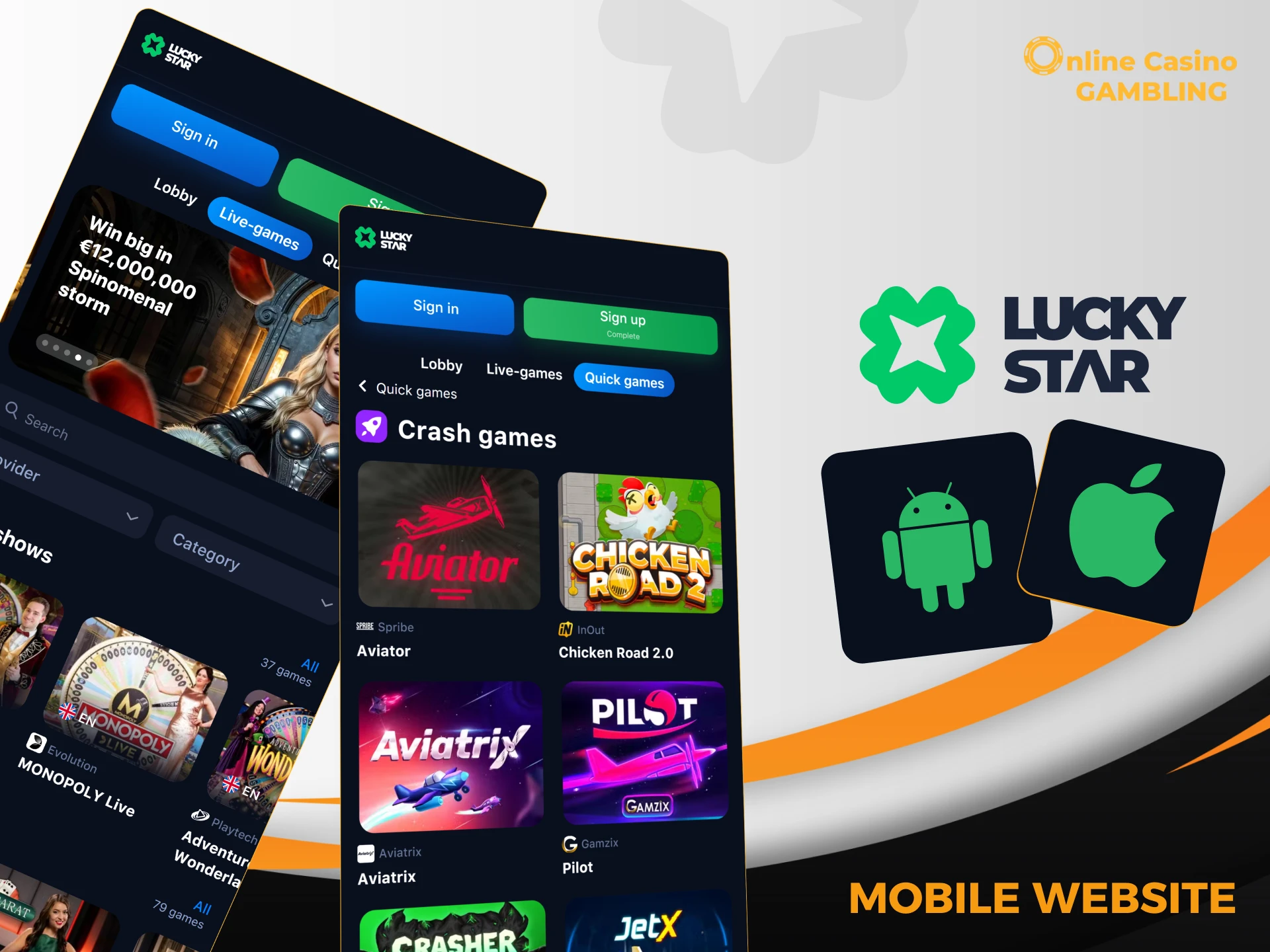 You can place bets at Lucky Star Casino using the mobile browser on your phone or tablet.