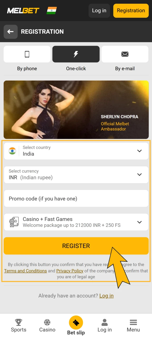 Complete the registration and place a bet.