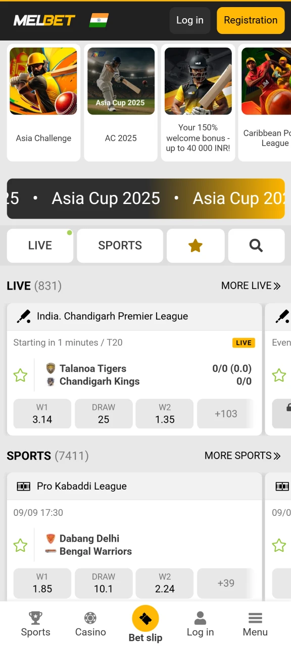 Go to official Melbet website.