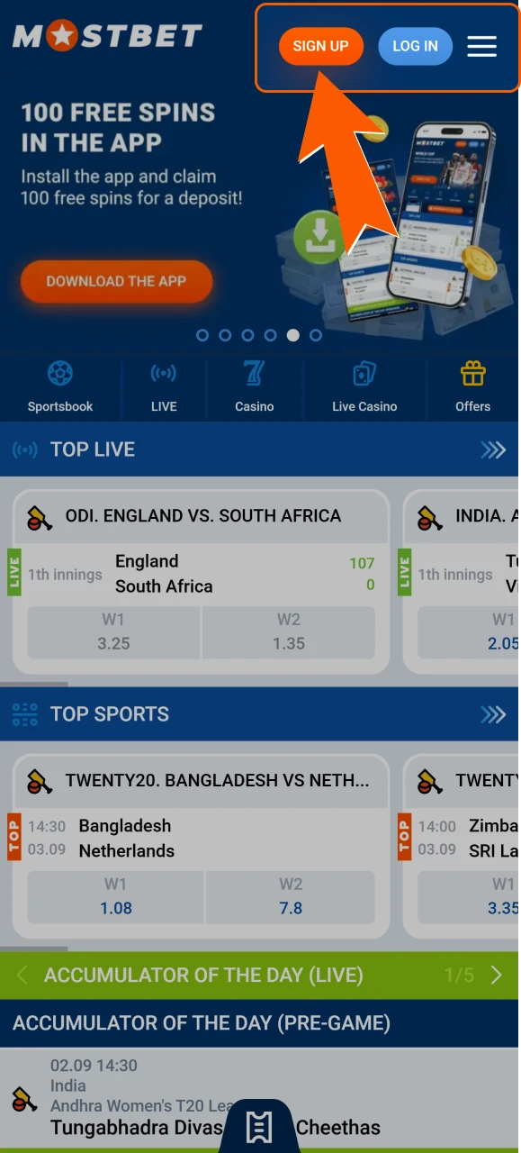 Find the Sign-Up button in the top corner of the screen.