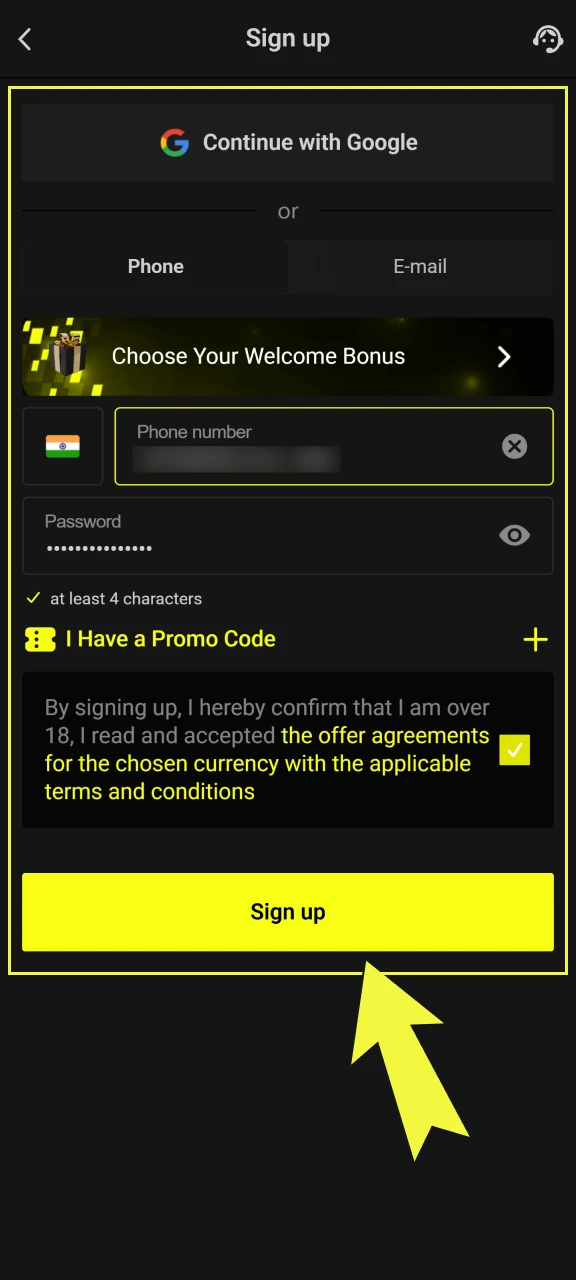 Complete the registration and start to place a bet.