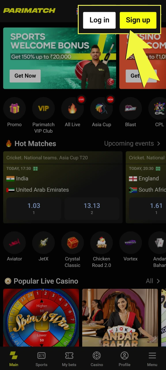 Find the Sign-Up button at the top of the screen.