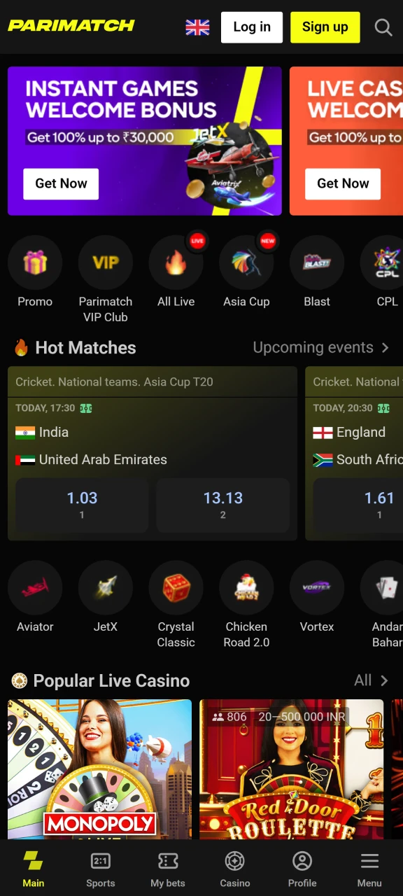 Go to official Parimatch website.