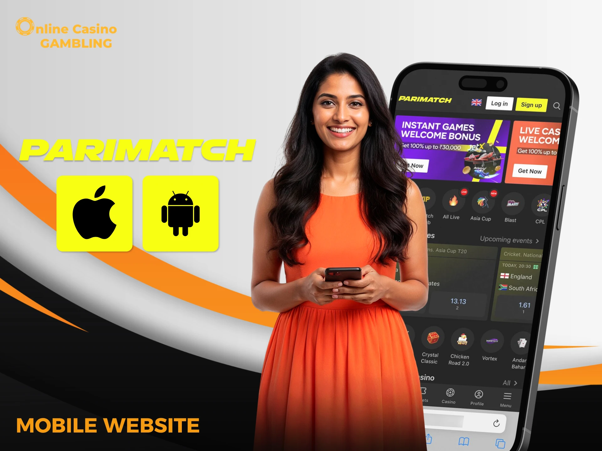 Place bets on Parimatch in any location using your phone's mobile browser.