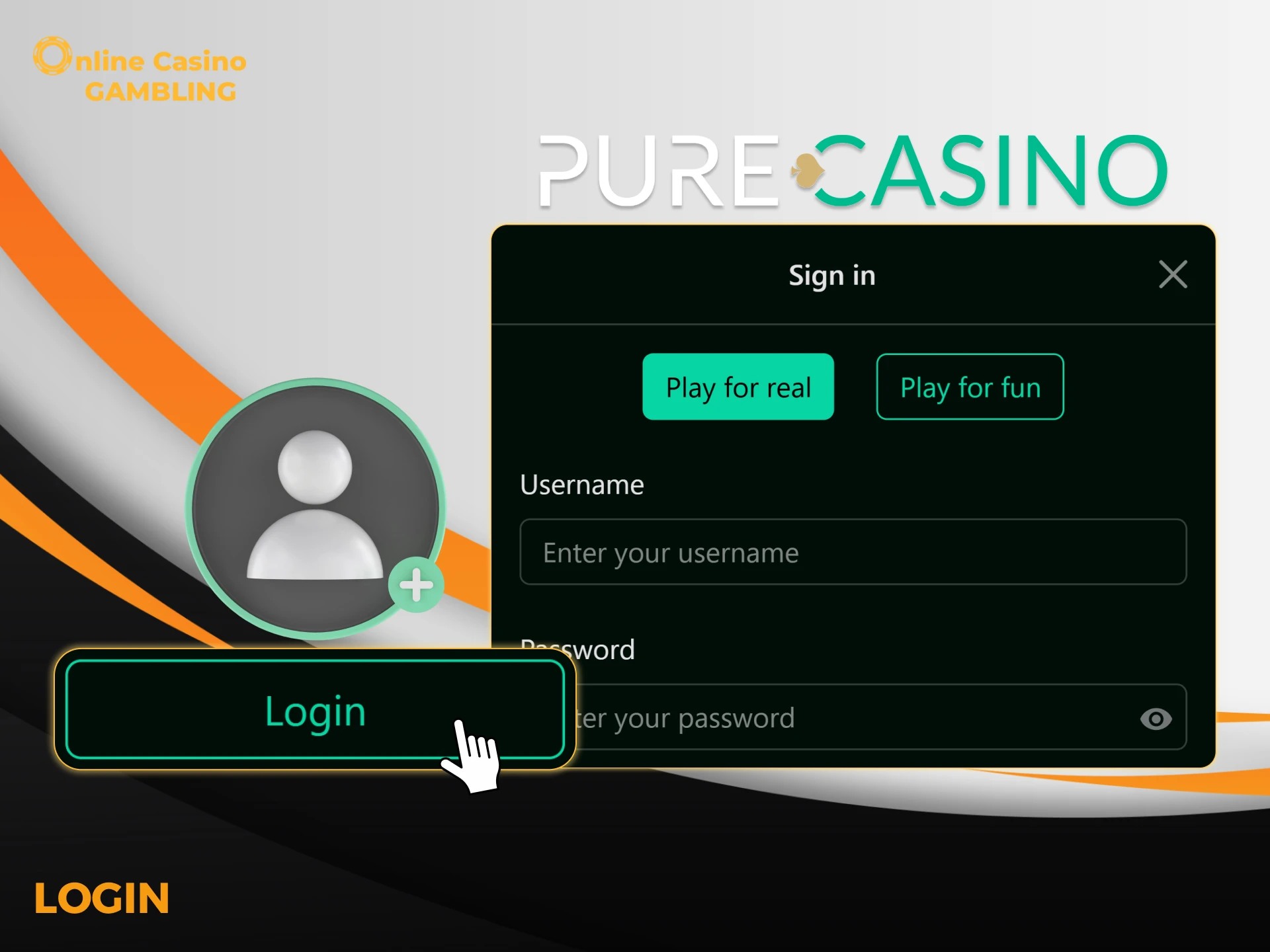 Instructions for logging into your Pure Casino account.