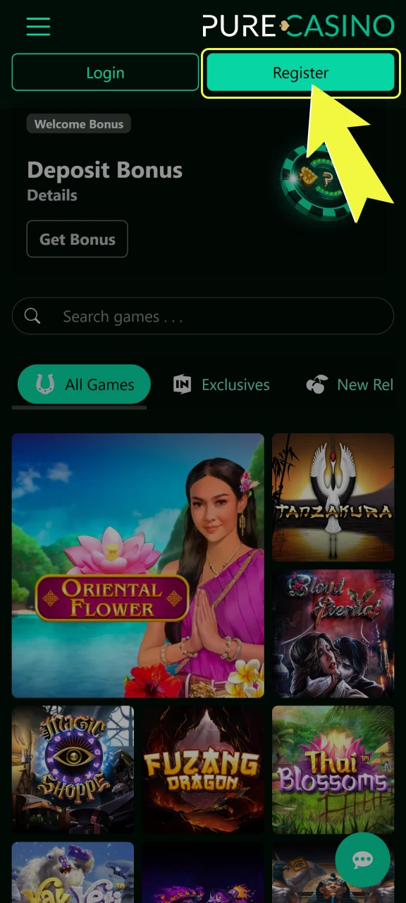 Find the registration button at the top of the screen.