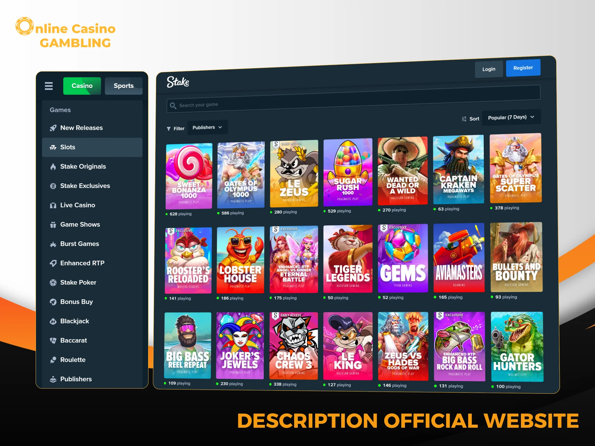 Description of the official Stake website.