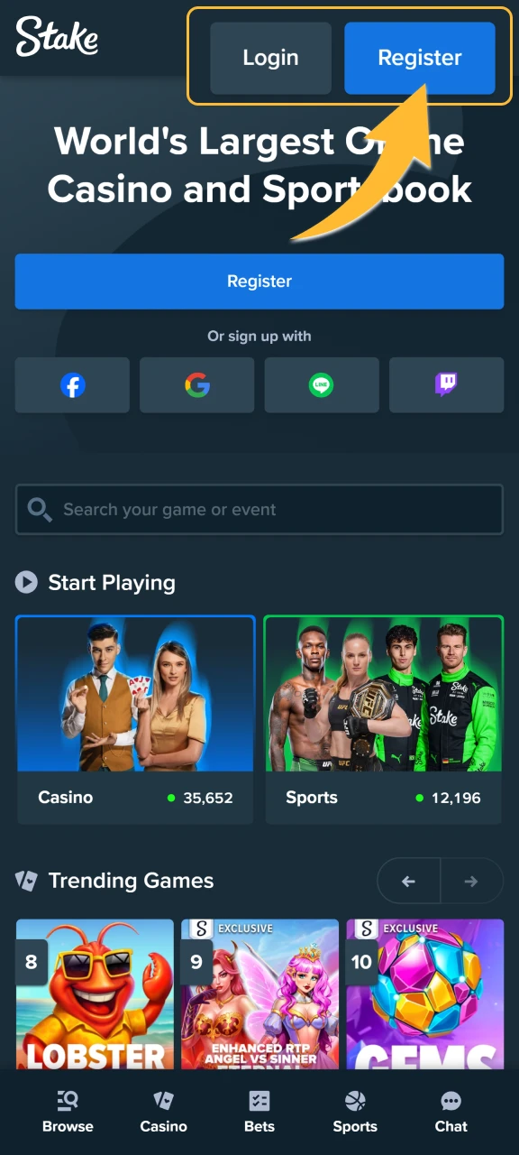 Find the Sign-Up button at the top of the screen.