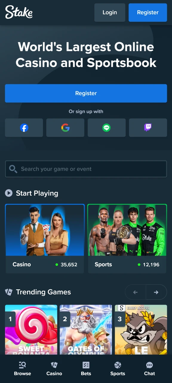 Go to official Stake website.