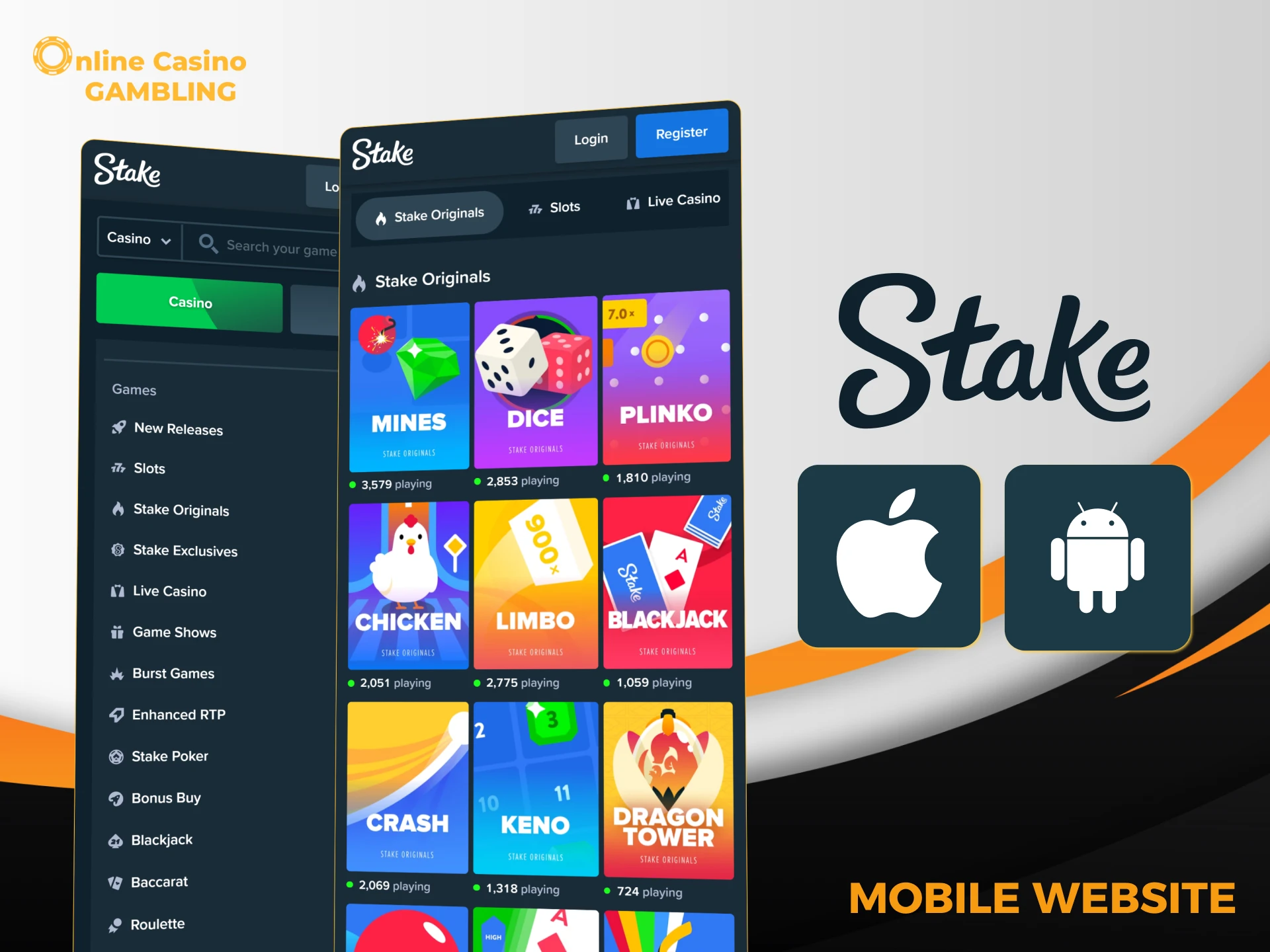 You can place bets at Stake Casino using any browser on your phone or tablet.