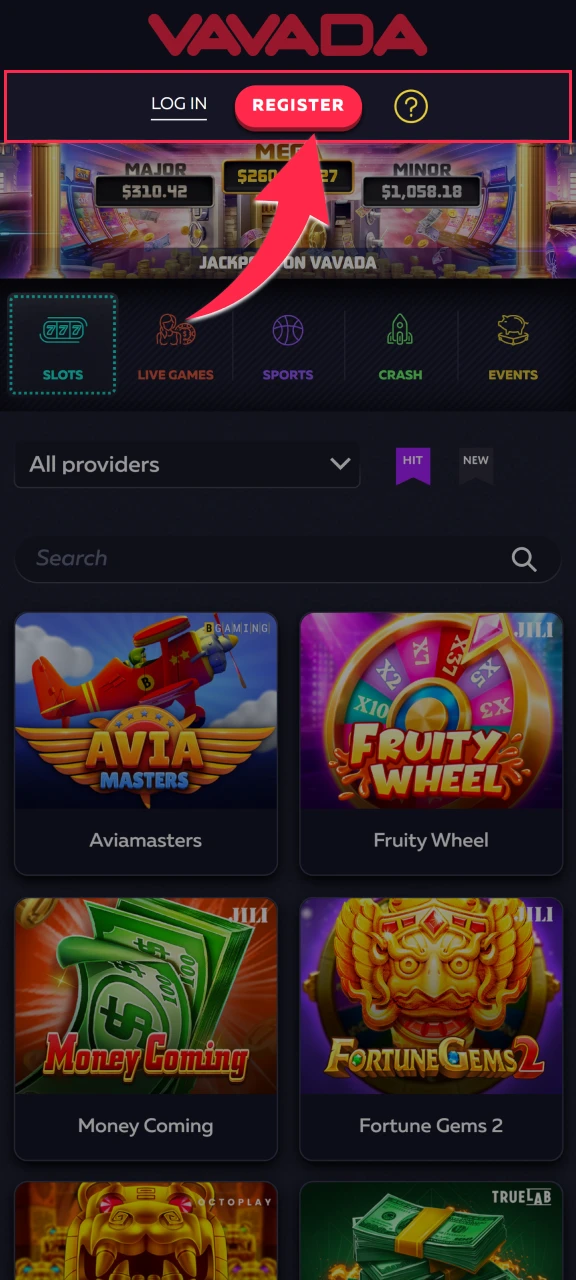 Find the Sign-Up button at the top of the screen.