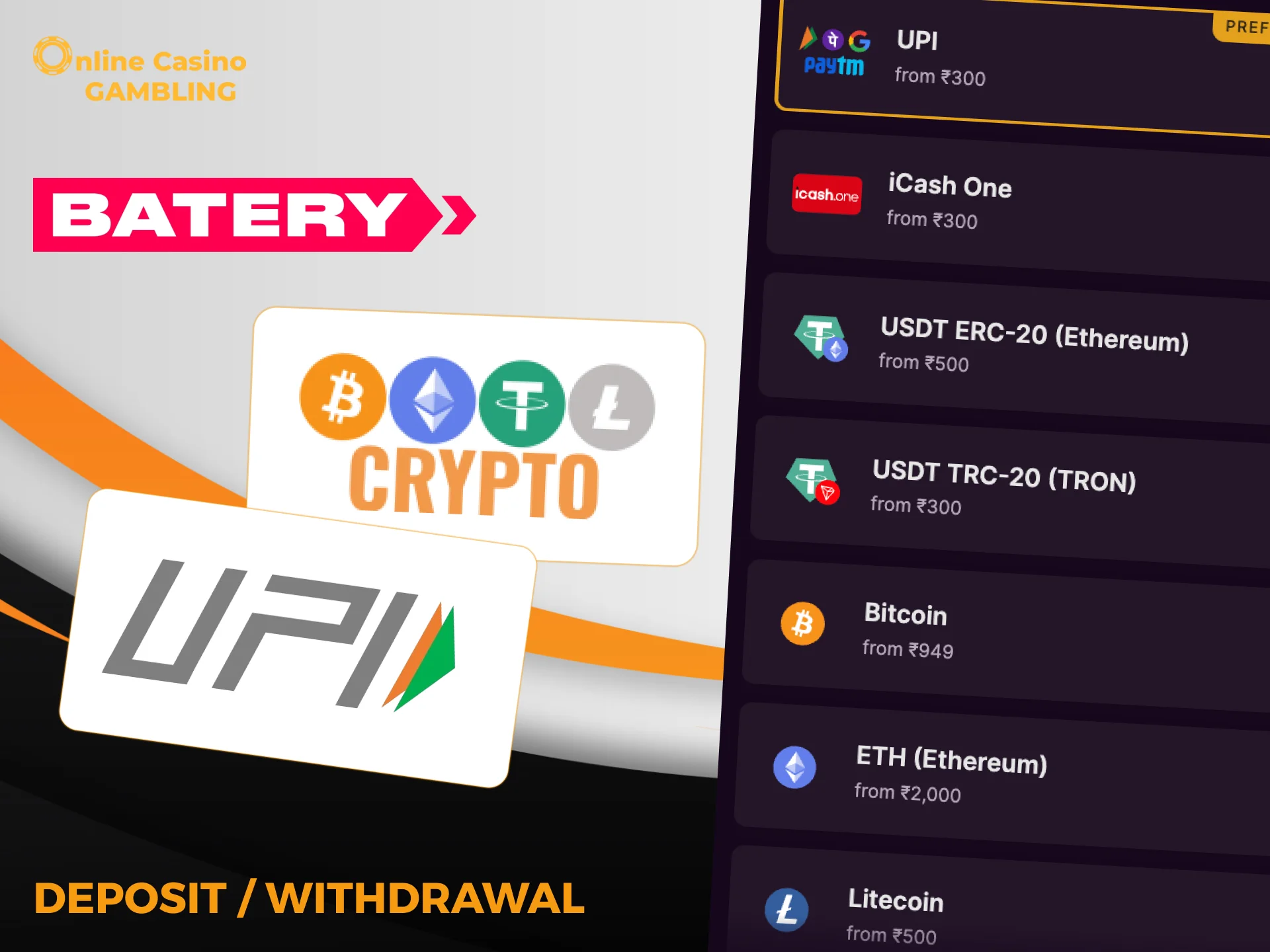 Use trusted Indian payment systems to deposit on Batery.