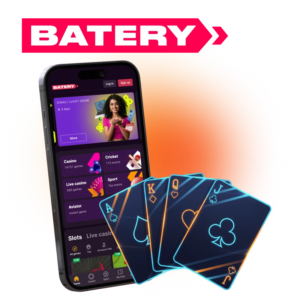 Start playing on Batery with casino, sports, and crash games in INR.