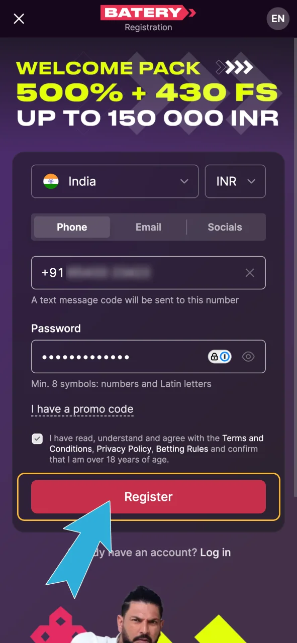 Complete your Batery registration with email or phone in seconds.