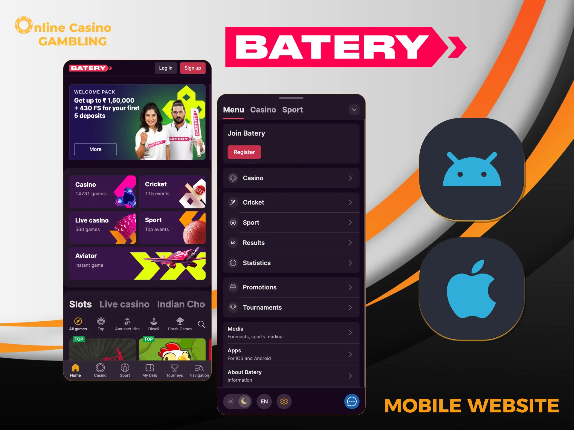 Play Batery India on mobile with full casino and betting features.