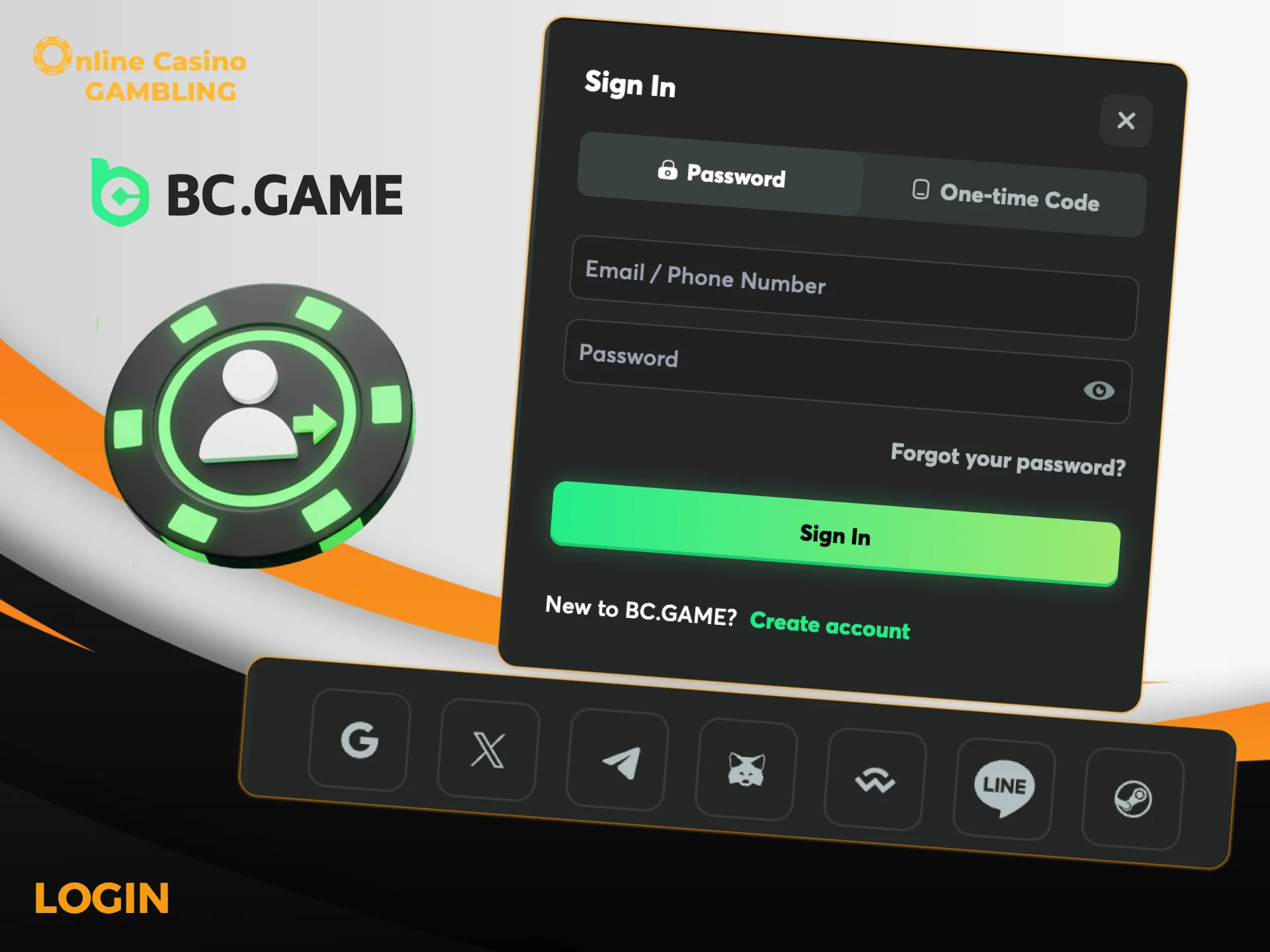 Sign in to BC Game with email or social accounts easily.