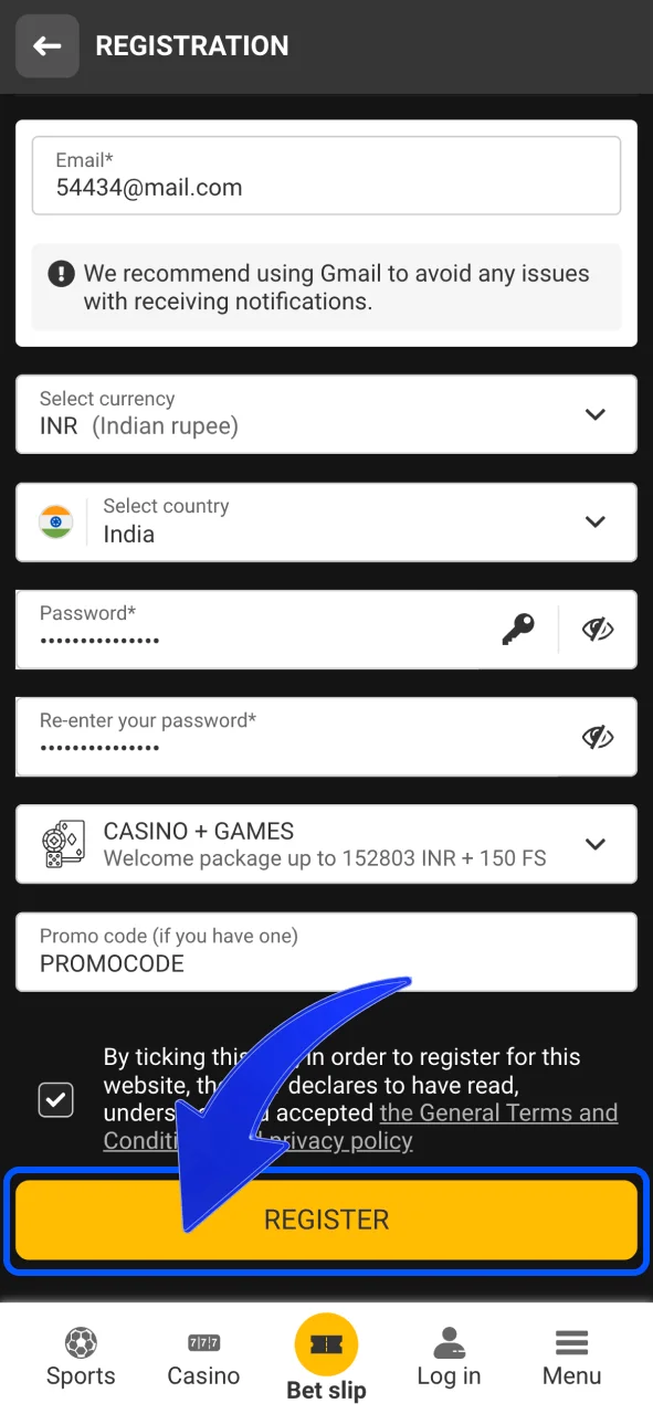 Fill in your information and verify your account to activate your BetAndYou profile.