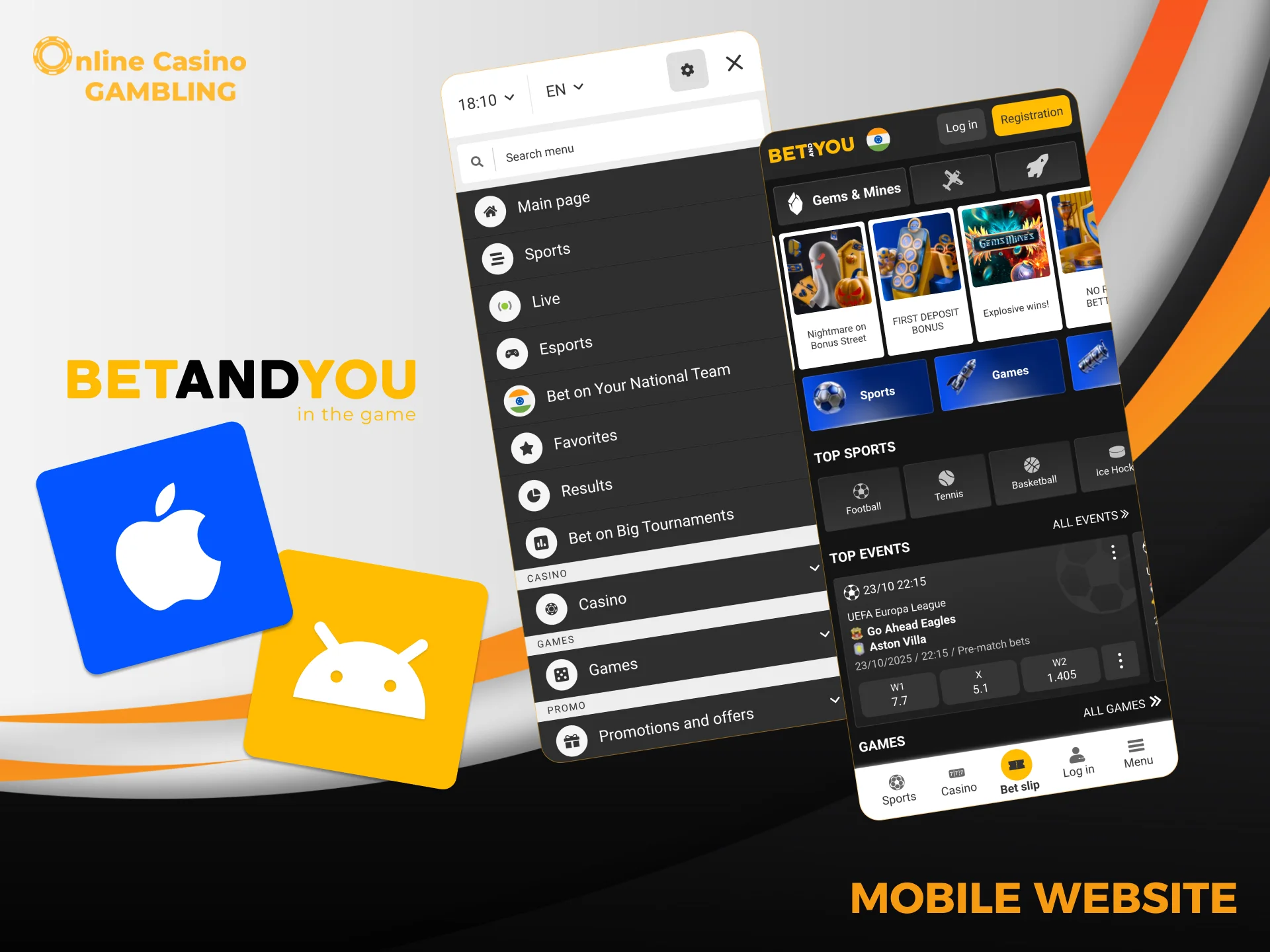Play casino games on BetAndYou mobile site without downloads, directly in your browser.