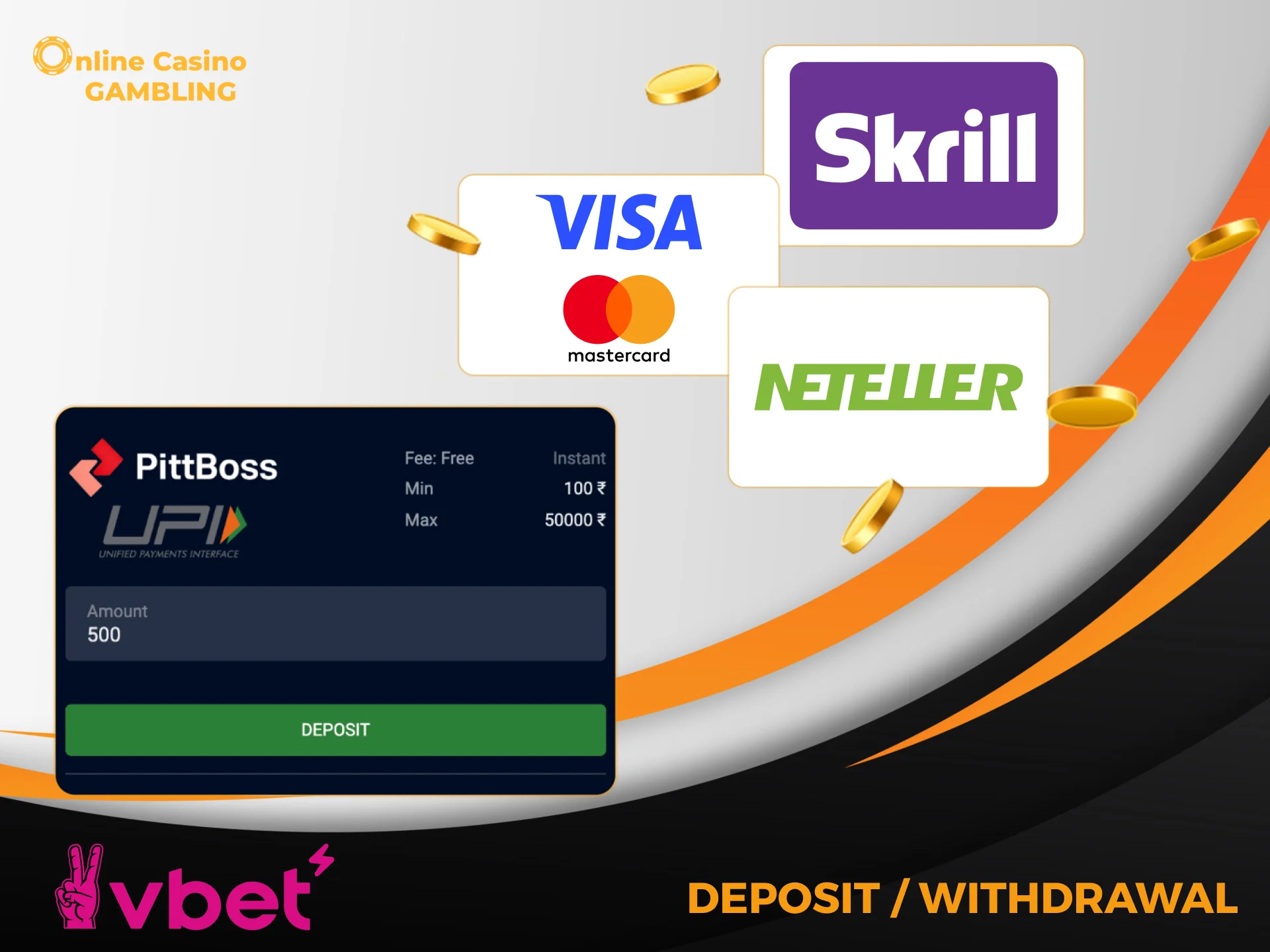 Deposit and withdraw safely at VBet India using local and digital payments.