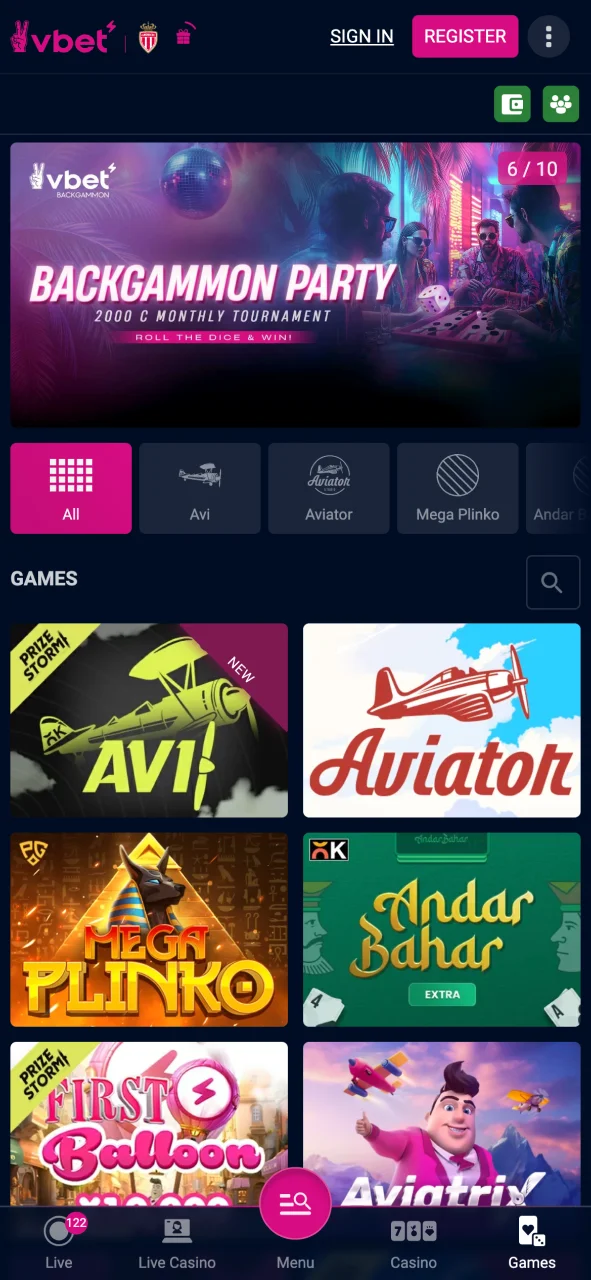 Go to VBet India in your browser and create your account.